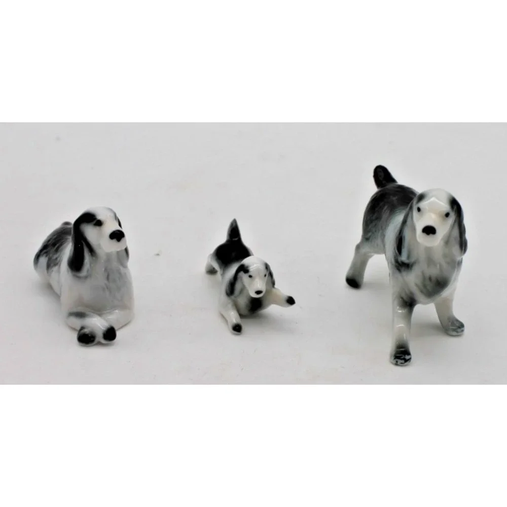 Porcelain Springer Spaniel Family Papa Mama Pup Miniature Figurines Lot Of 3